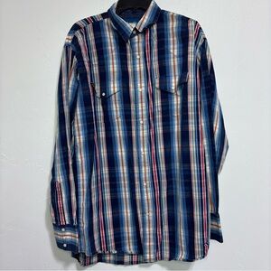 Wrangler Pearl Snap Western Shirt LT Large Tall Cotton Stripe Plaid Men's